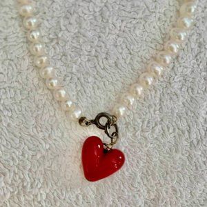 Red Envelope Murano Red Heart Pearl Bracelet